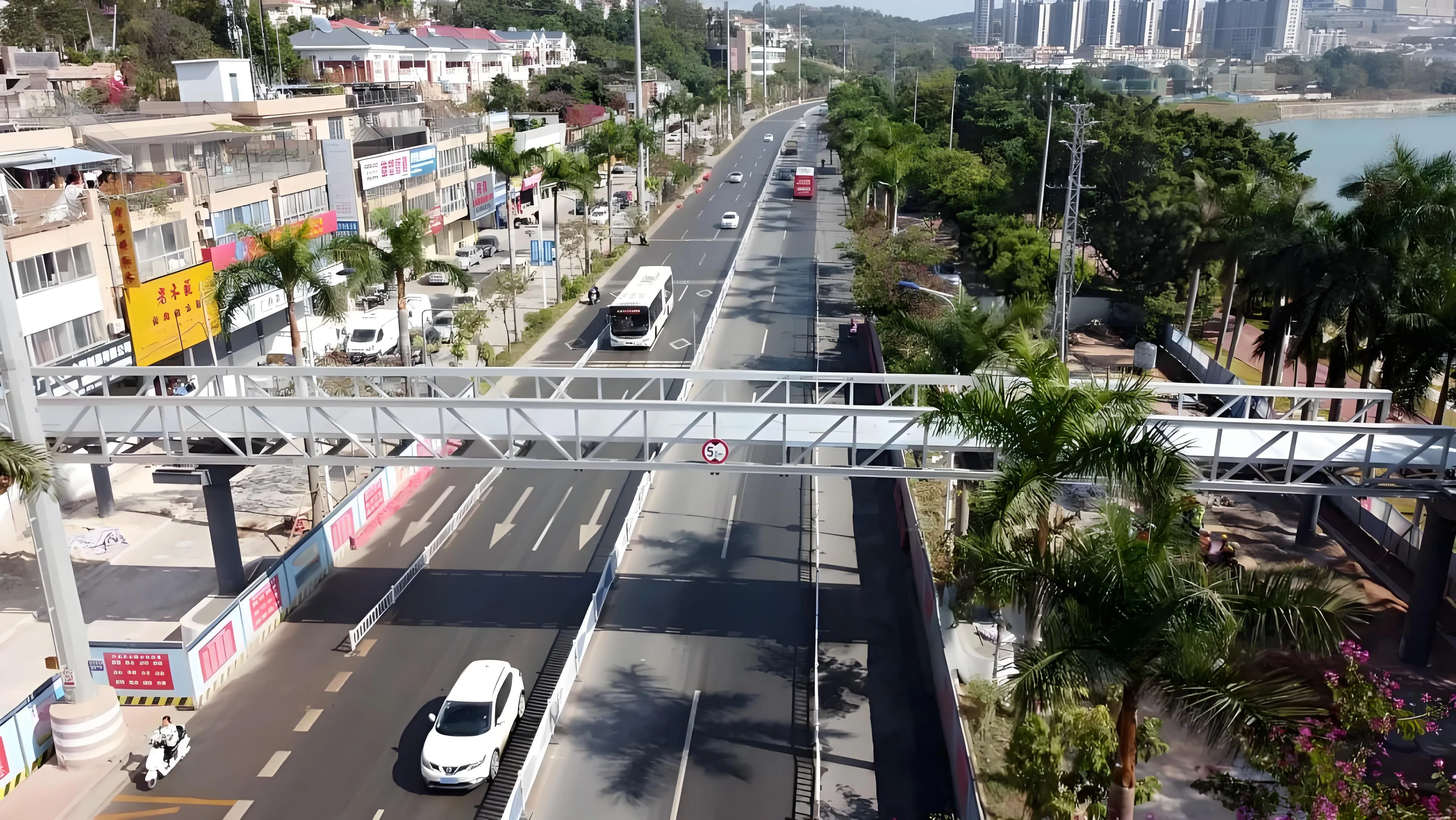 View of the beautifully designed steel structure pedestrian overpass bridge