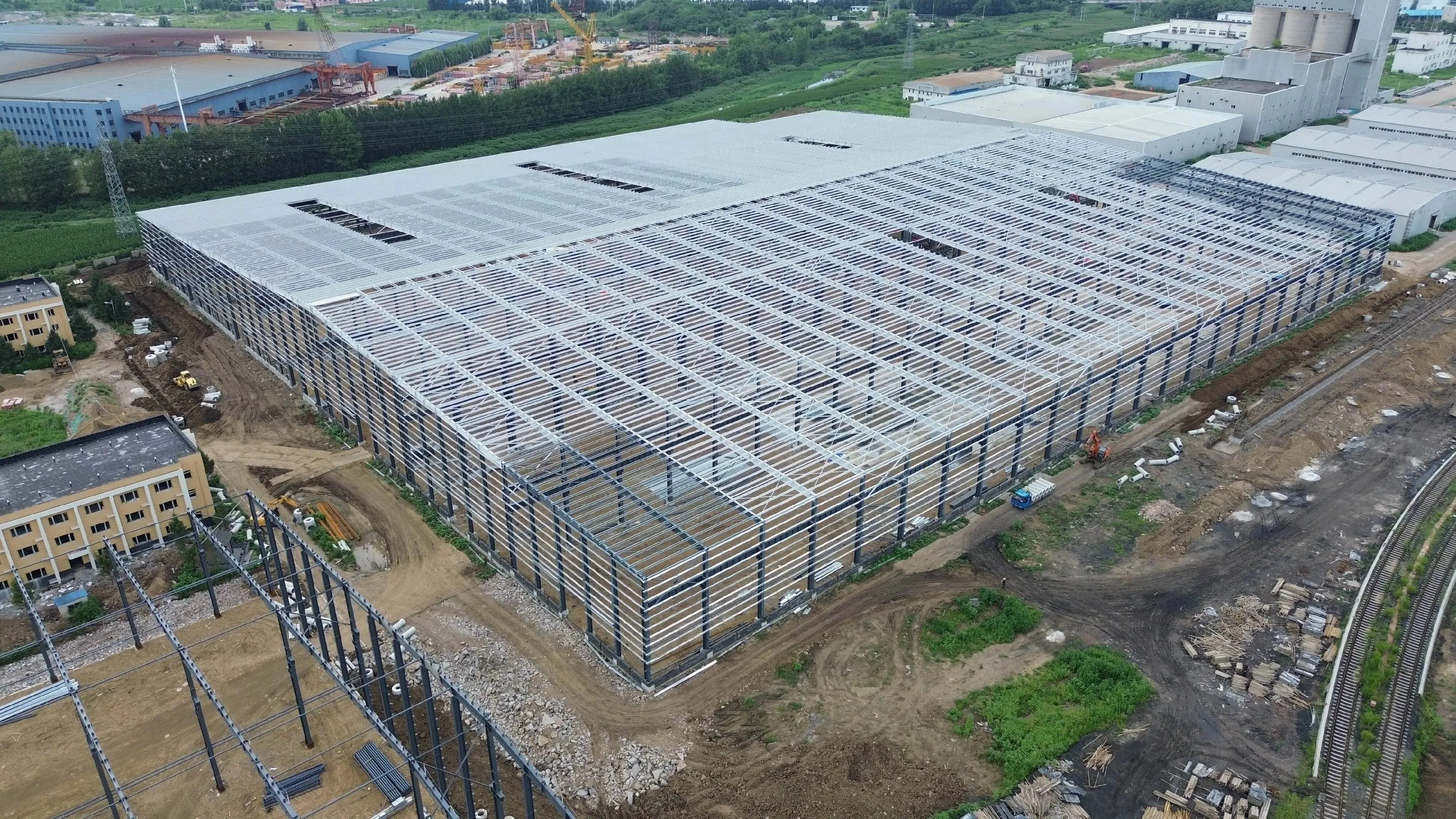 Aerial angle showing multi-span framework